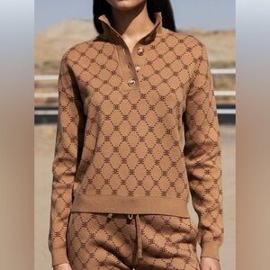 EllandEmm Brown Monogram Polo Sweater